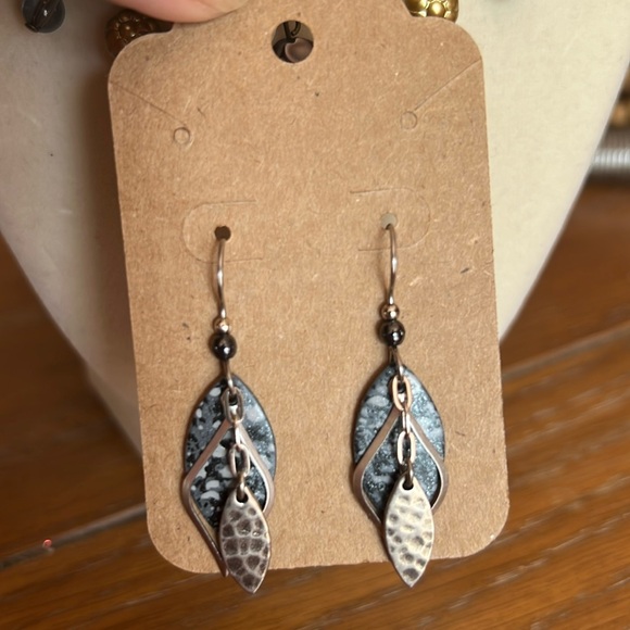 Silver Forest Jewelry - Silver Forest Earrings-Layered Black, Gray, Silver Hammered Textured Metal- NWOT